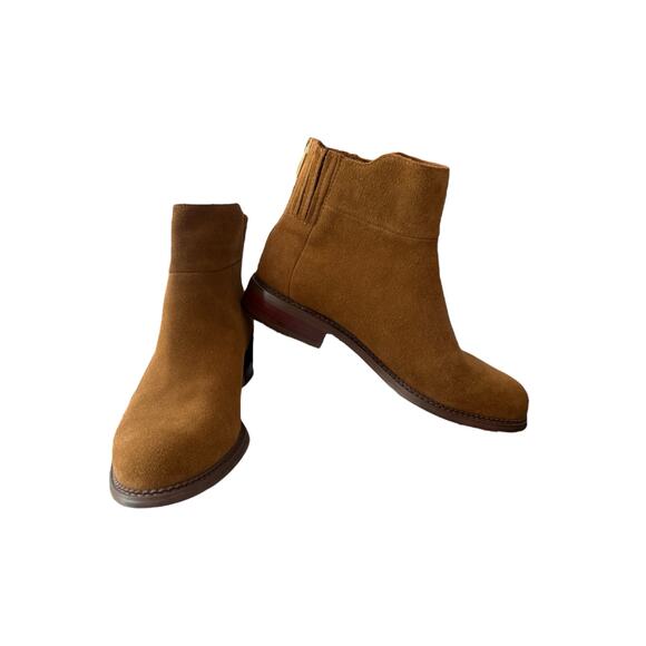 Franco Sarto Women's 8.5  Hawk Boot Tan Wiskey Suede Bootie Back Zip Shoe - Picture 4 of 11